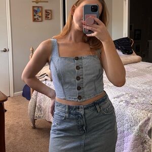 Denim Button Corset and Skirt Set